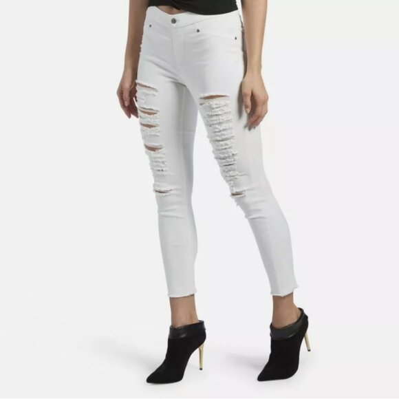 Zeza B by Hue Midnight Rinse Shredded Denim Skimmer Leggings Size Small ZL18066 - Picture 7 of 8